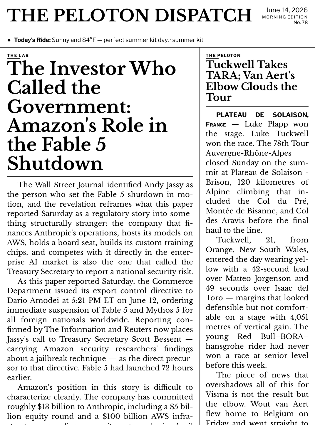 Front page — June 14, 2026