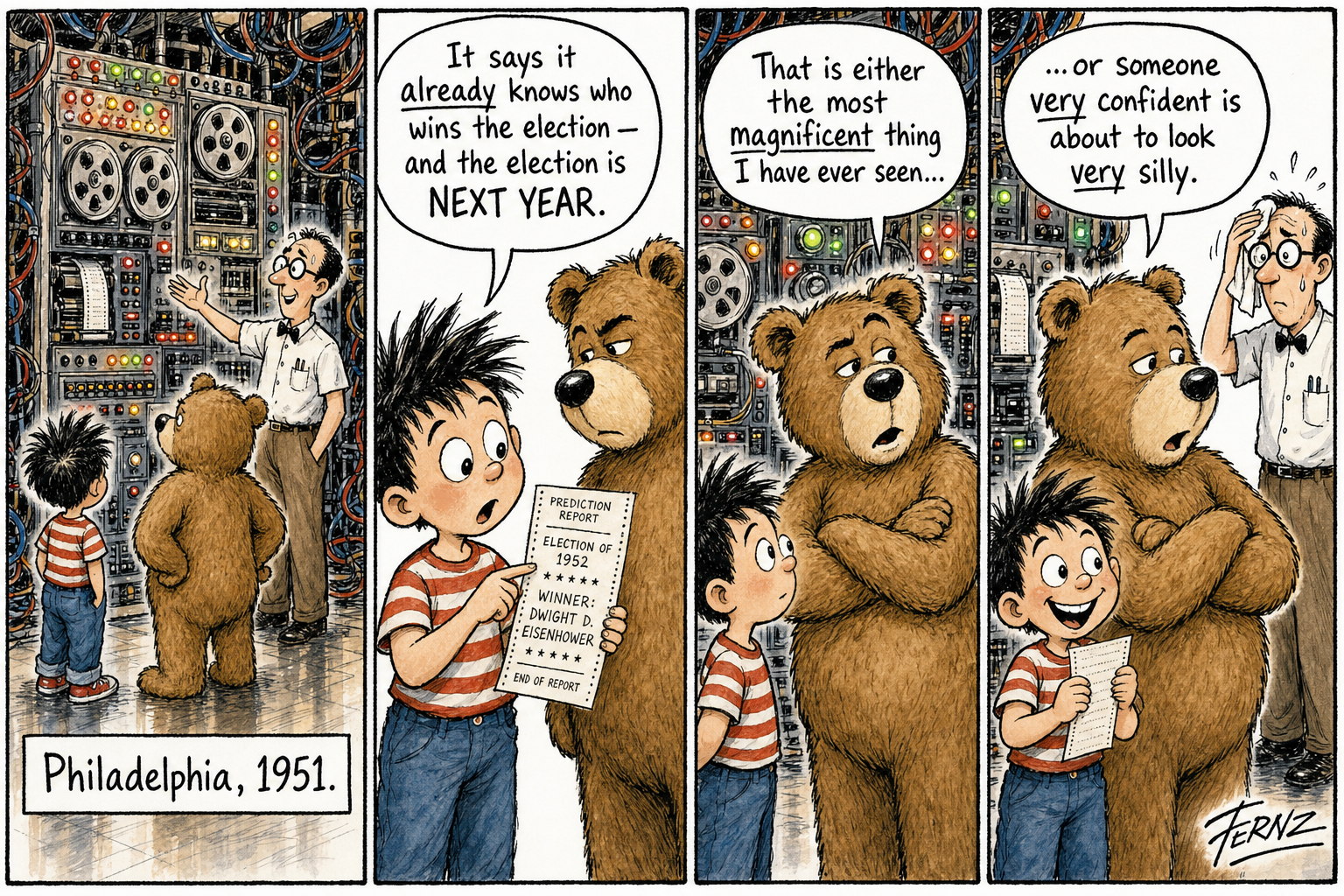 AI-rendered parody comic strip