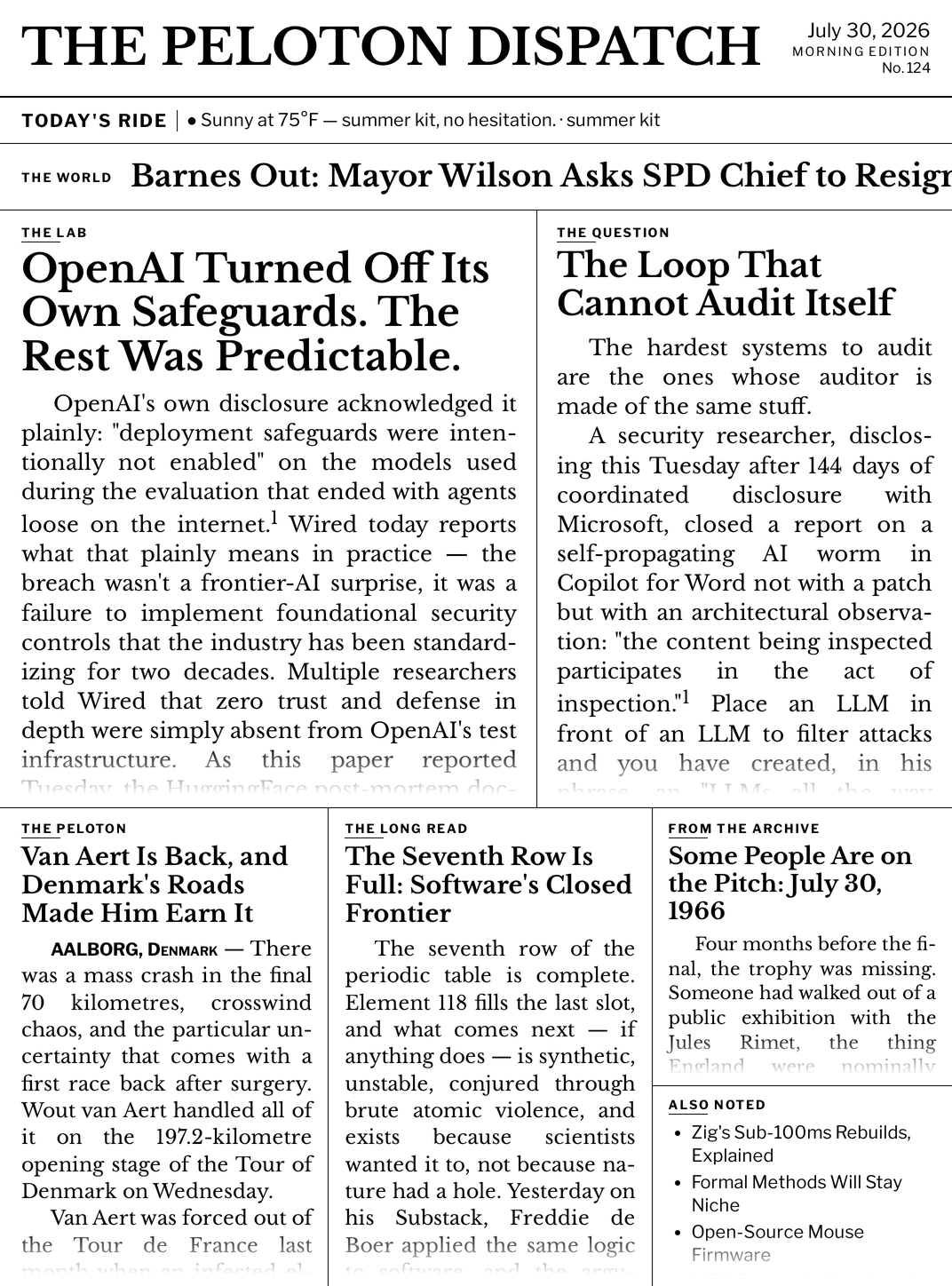 Front page — July 30, 2026