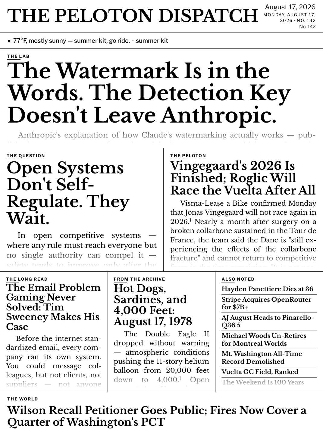 Front page — August 17, 2026